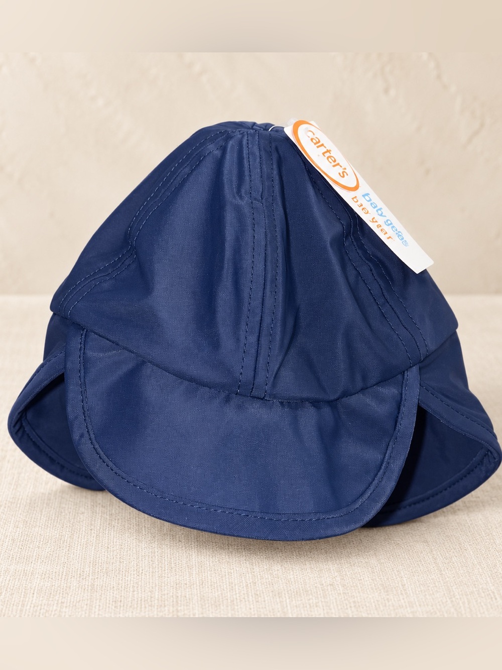 Carter’s Navy Blue Baby Sun Protection Bucket Hat Ear Flaps Size 6–12 Months NWT